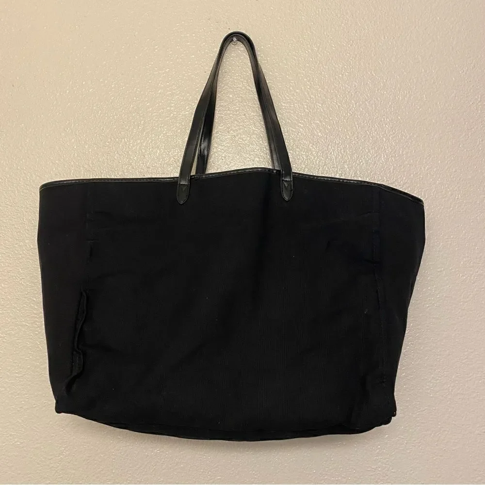 Victoria's Secret Stripe Sequin Carryall Tote beach Bag Black Red Silver Large